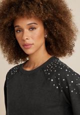 Stud Embellished Sweatshirt, CHARCOAL, small