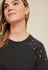 Plus Size Stud Embellished Sweatshirt, CHARCOAL, small