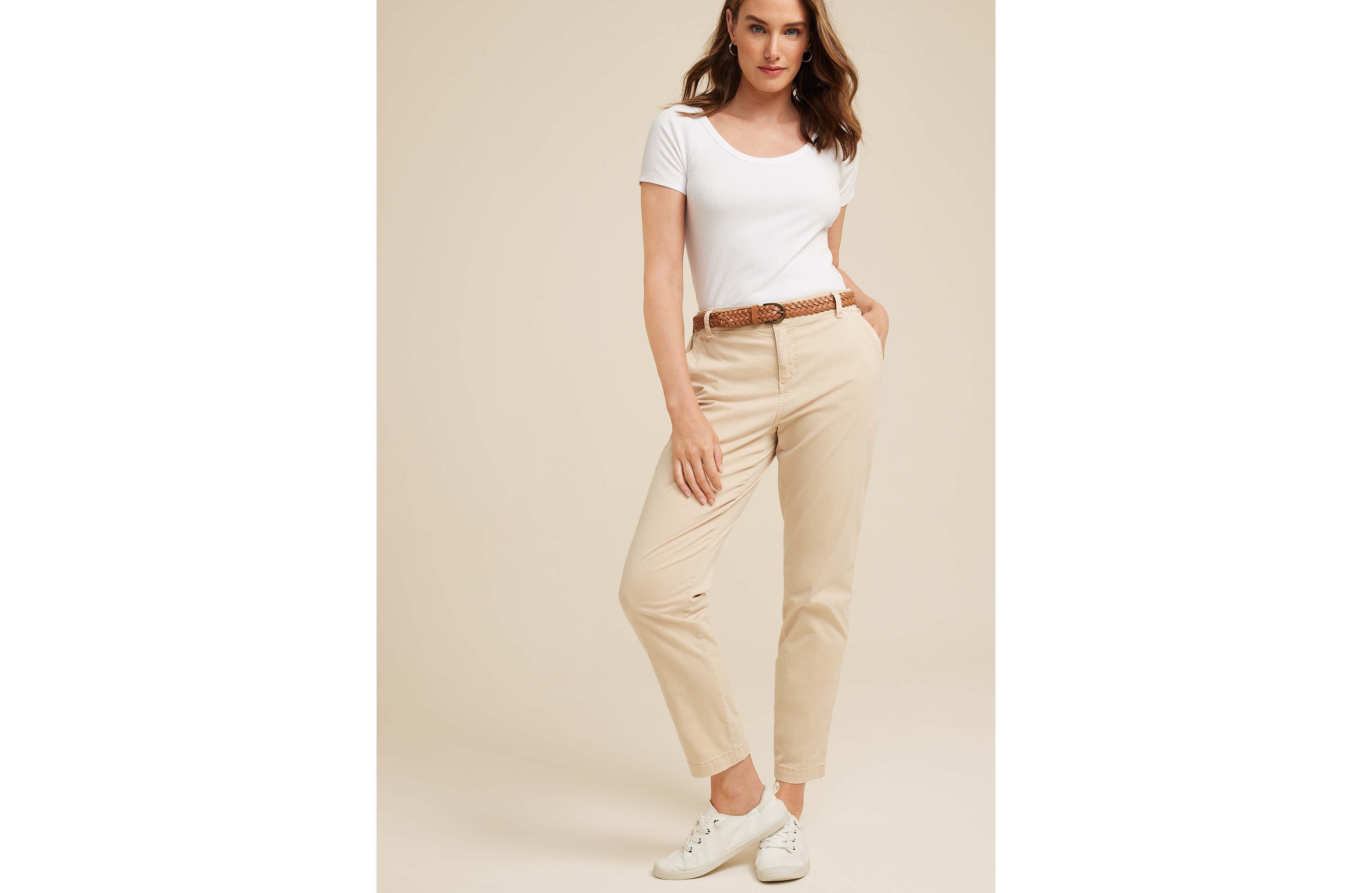 Tapered High Rise Belted Chino Pant