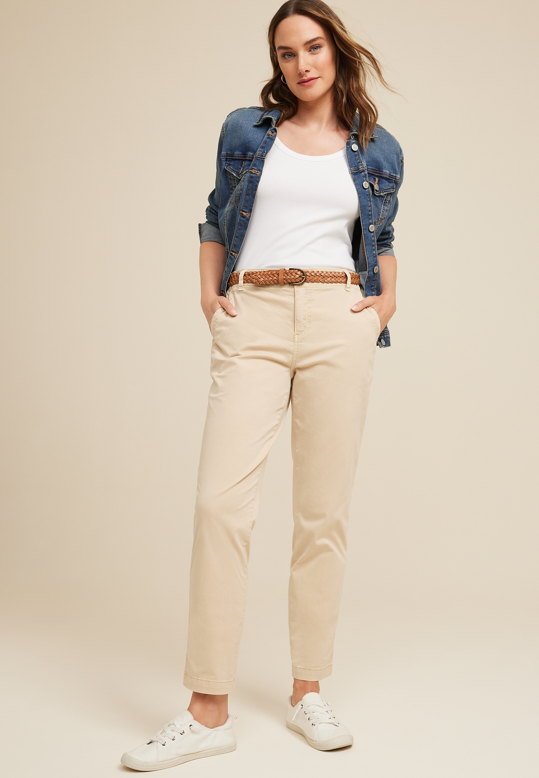 Tapered High Rise Belted Chino Pant, C155, large