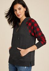 Homeward Buffalo Plaid Sleeve Fleece Hoodie, BLACK COMBO, small