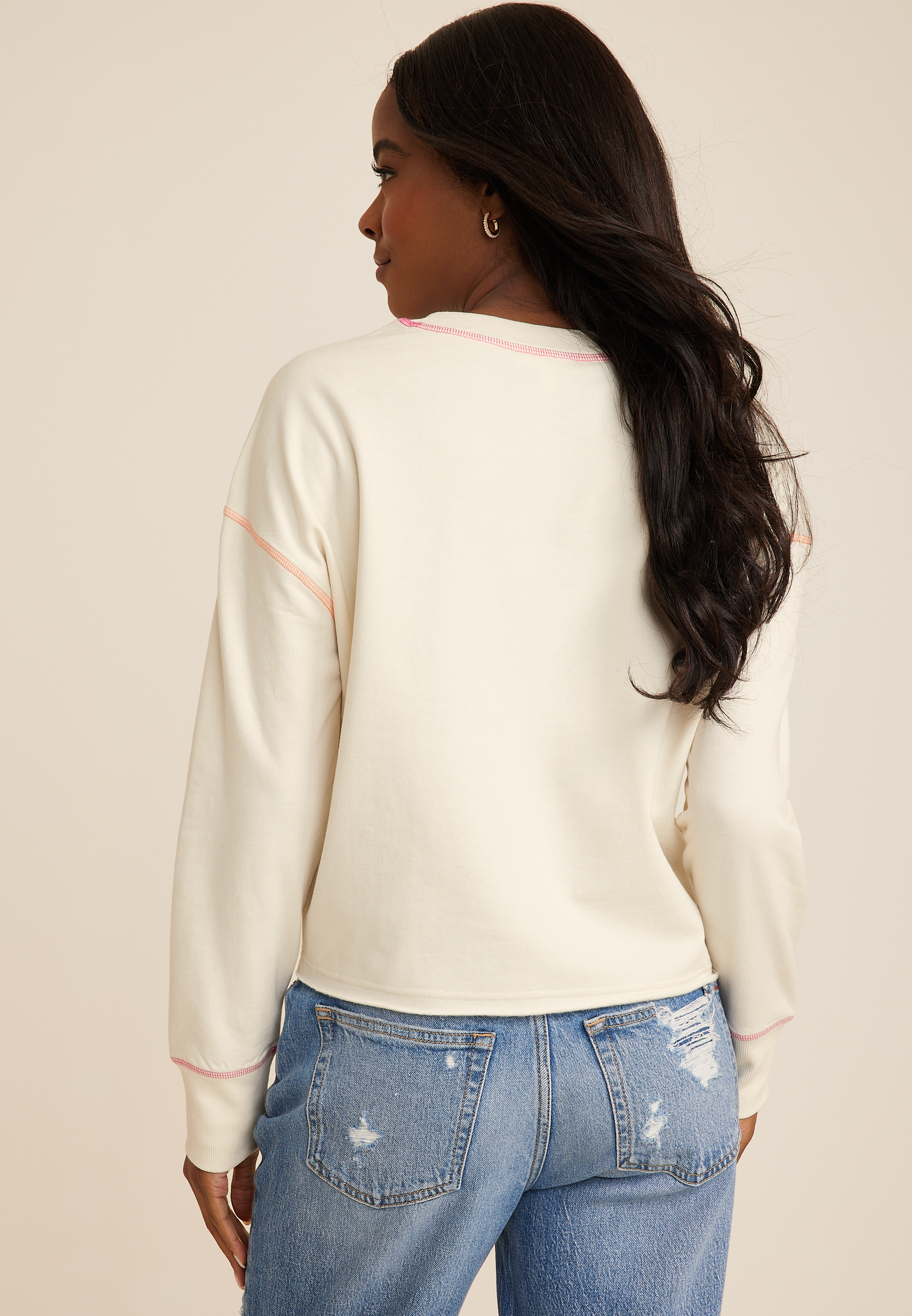 Crew Neck Sweatshirt, ECRU, large