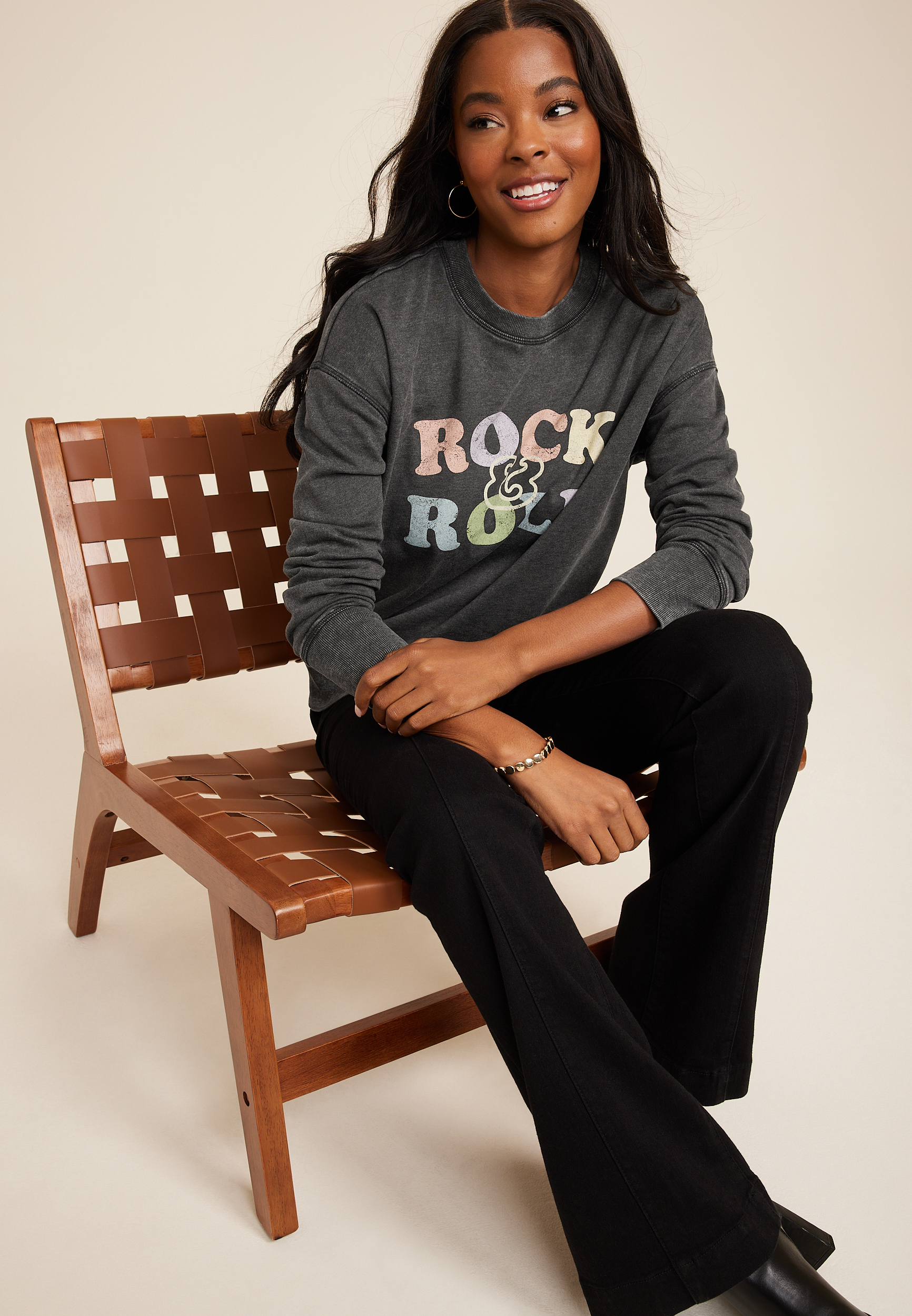 Rock And Roll Sweatshirt, BLACK, large