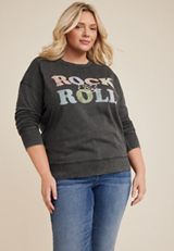 Plus Size Rock And Roll Sweatshirt, BLACK, small