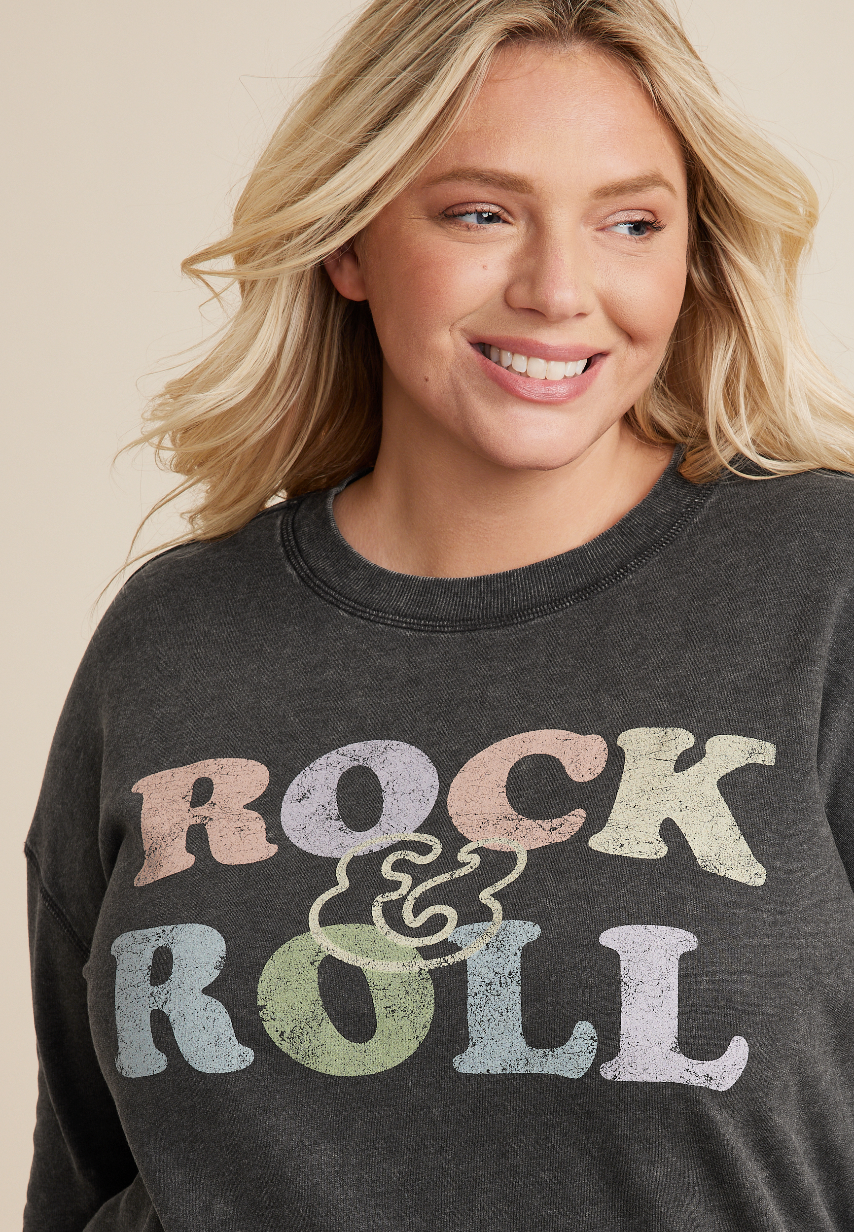 Plus Size Rock And Roll Sweatshirt, BLACK, large