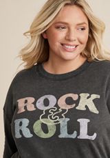 Plus Size Rock And Roll Sweatshirt, BLACK, small