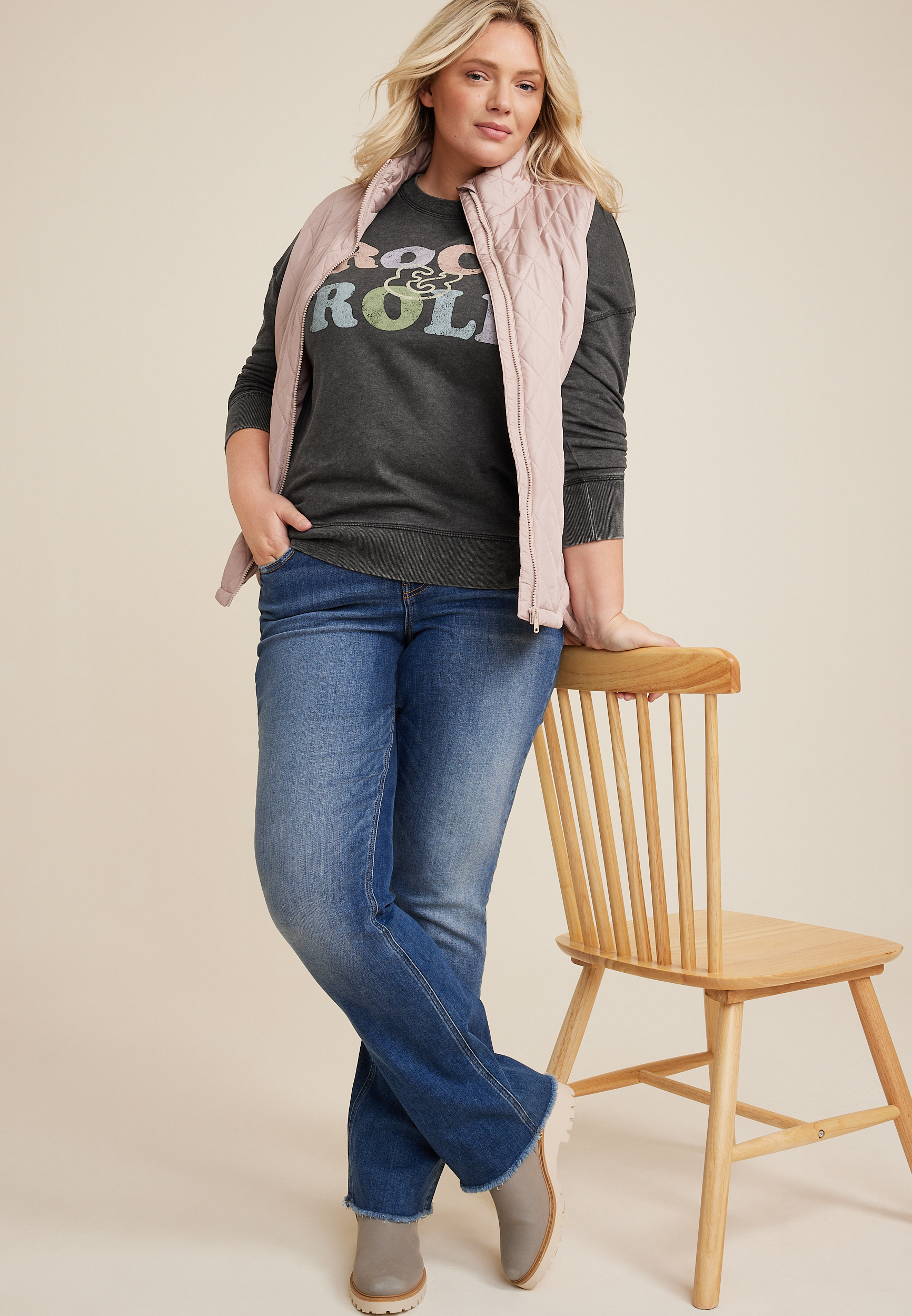 Plus Size Rock And Roll Sweatshirt, BLACK, large