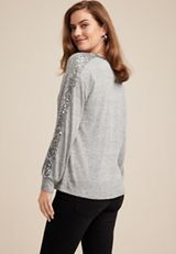 Sequin Trim Drop Shoulder Blouse, C151, small