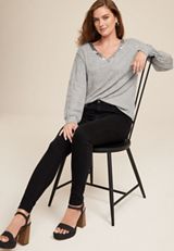Sequin Trim Drop Shoulder Blouse, C151, small