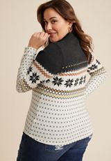 Plus Size Fair Isle Mock Neck Mixer Tee, BLACK COMBO, small
