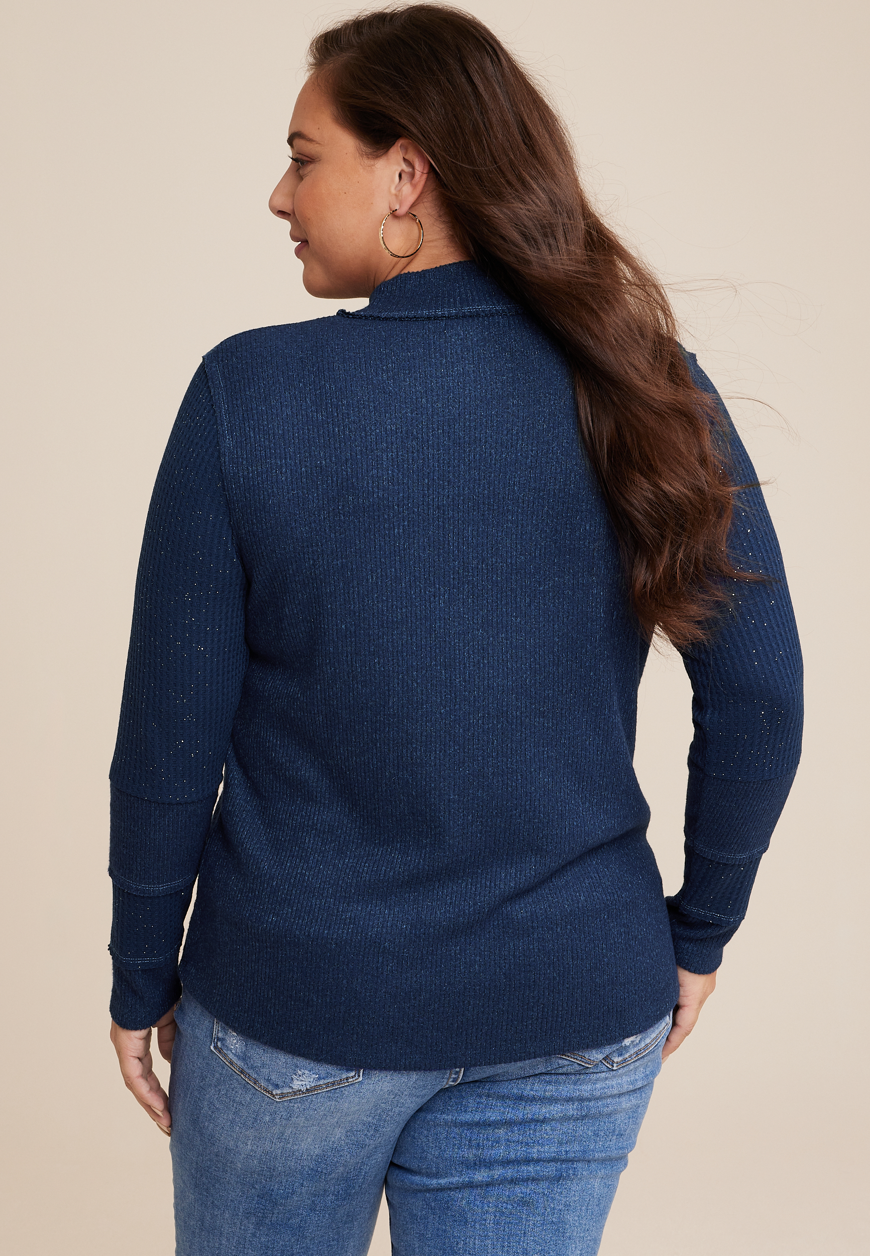 Plus Size Sparkle Mock Neck Mixer Tee, C1149, large