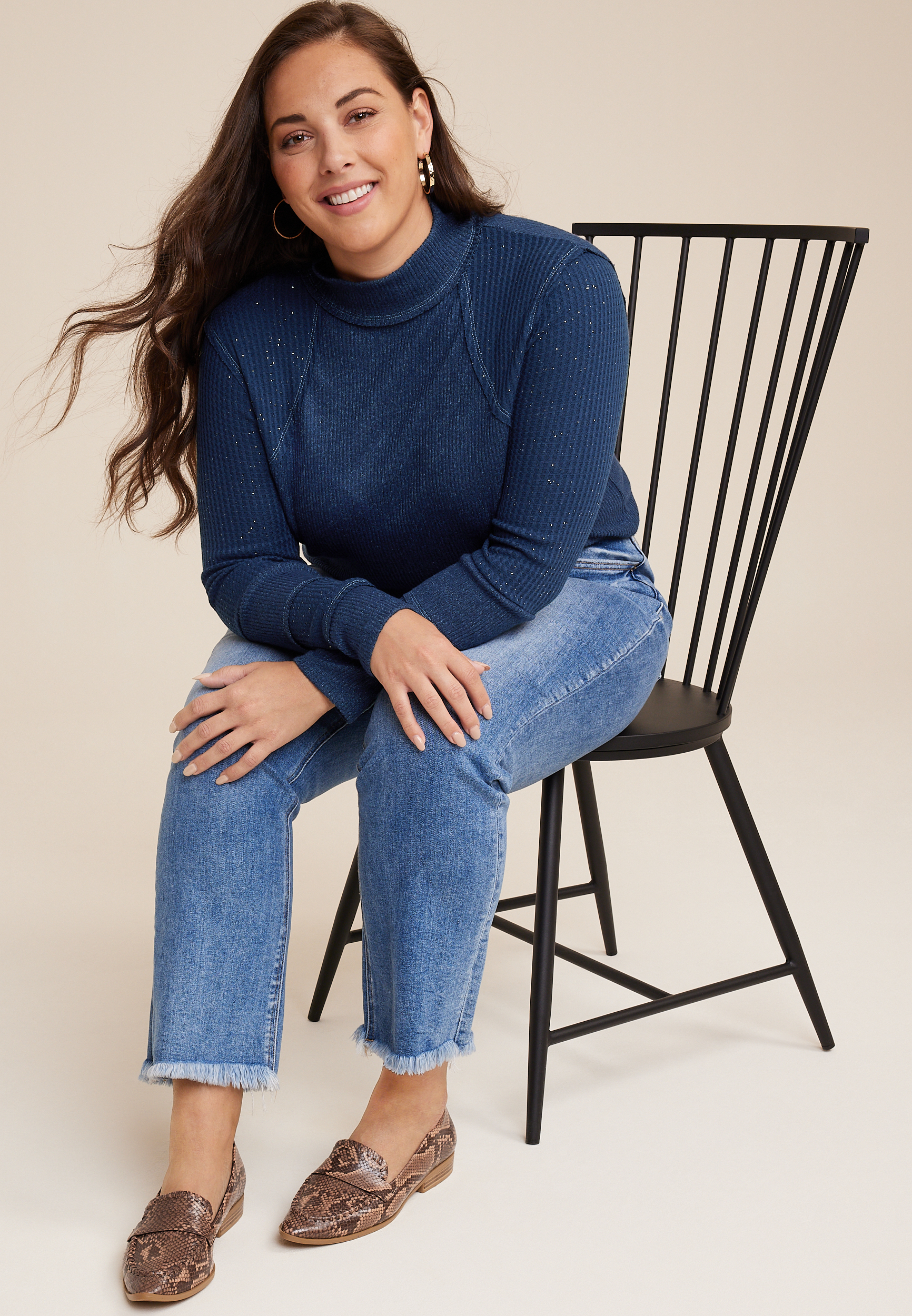 Plus Size Sparkle Mock Neck Mixer Tee, C1149, large