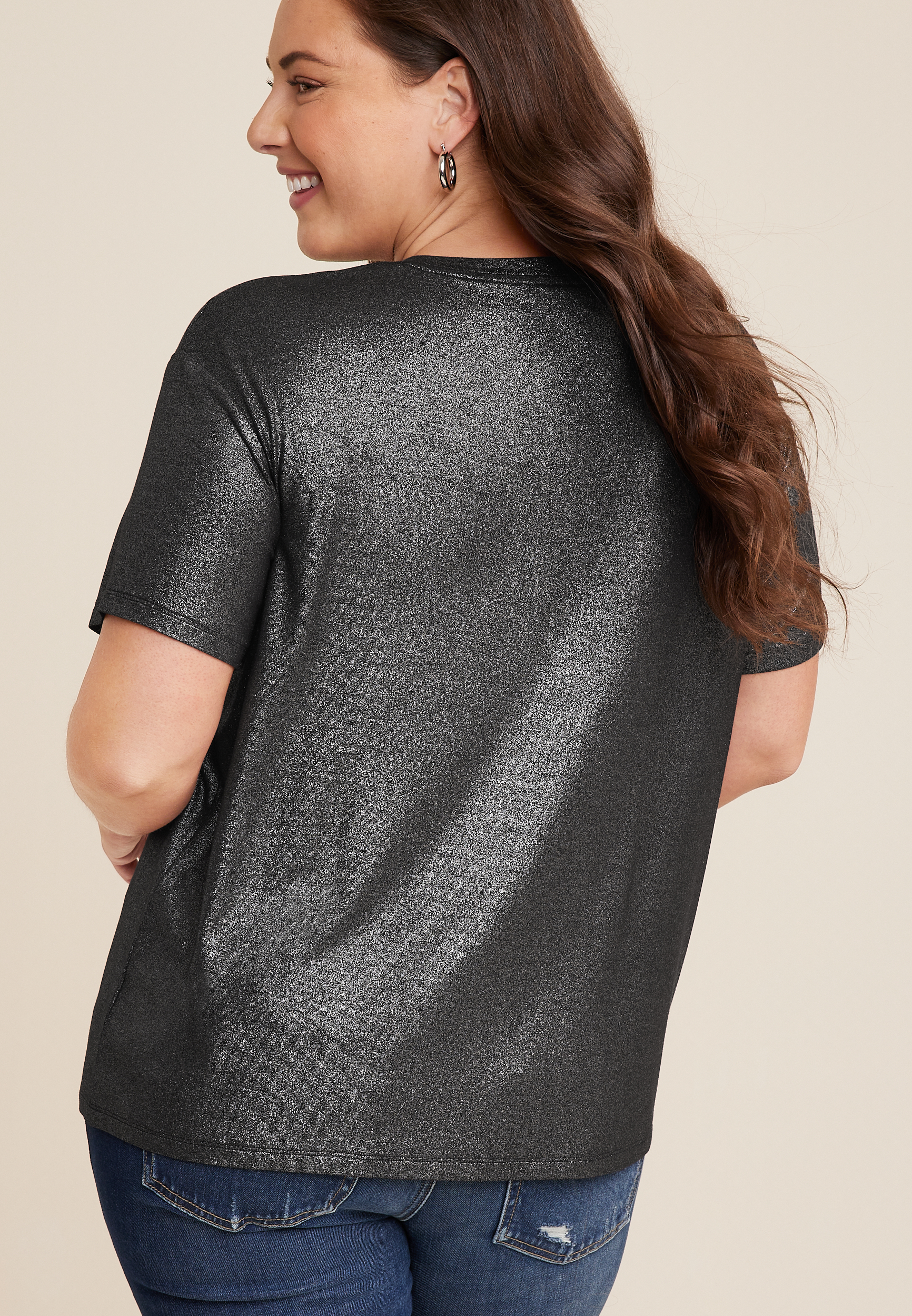 Plus Size edgely&trade; Shimmer Crew Neck Tee, C814, large