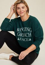 Plus Size Resting Grinch Face Sweatshirt, C3895, small