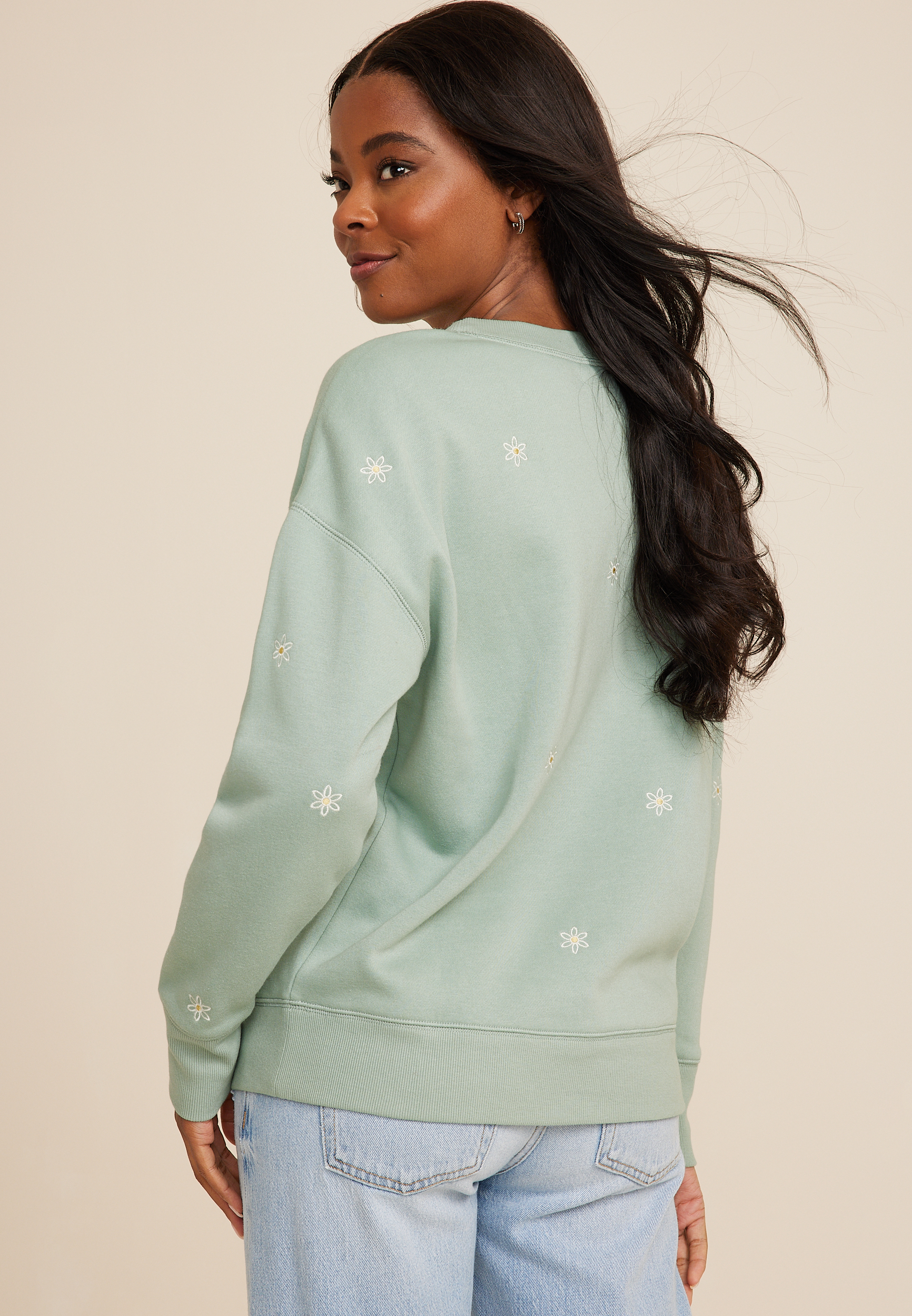 Floral Embroidered Sweatshirt, C9312, large