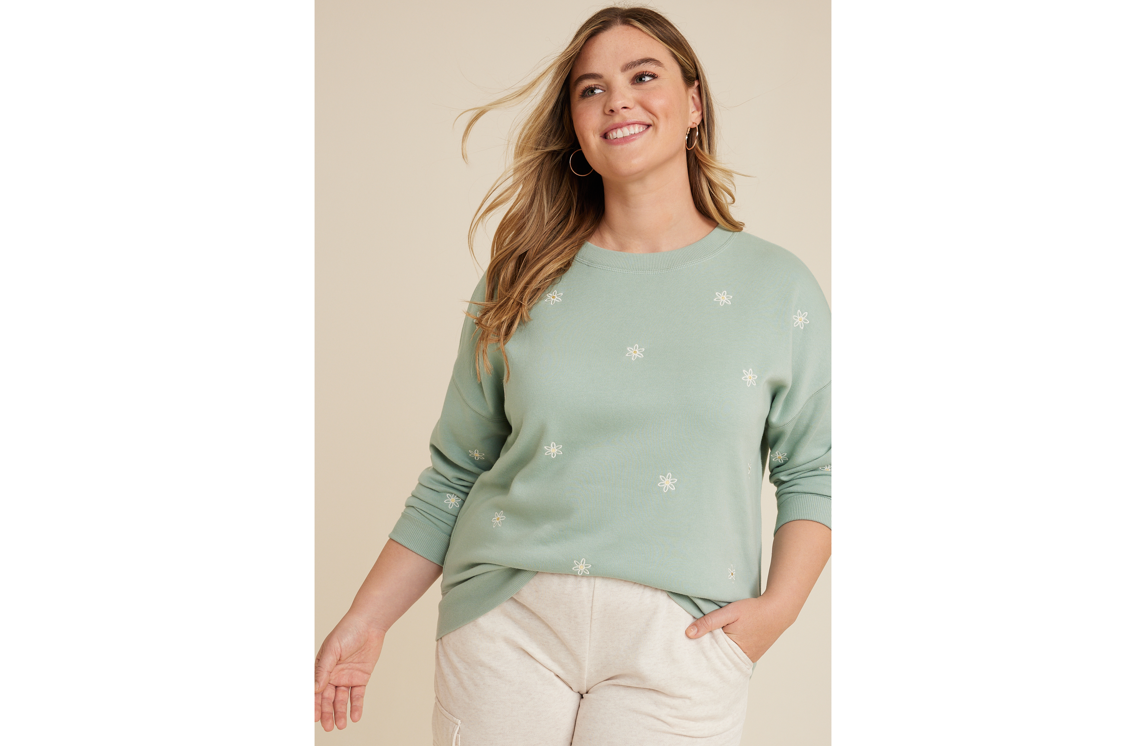 Plus Floral Embroidered Sweatshirt