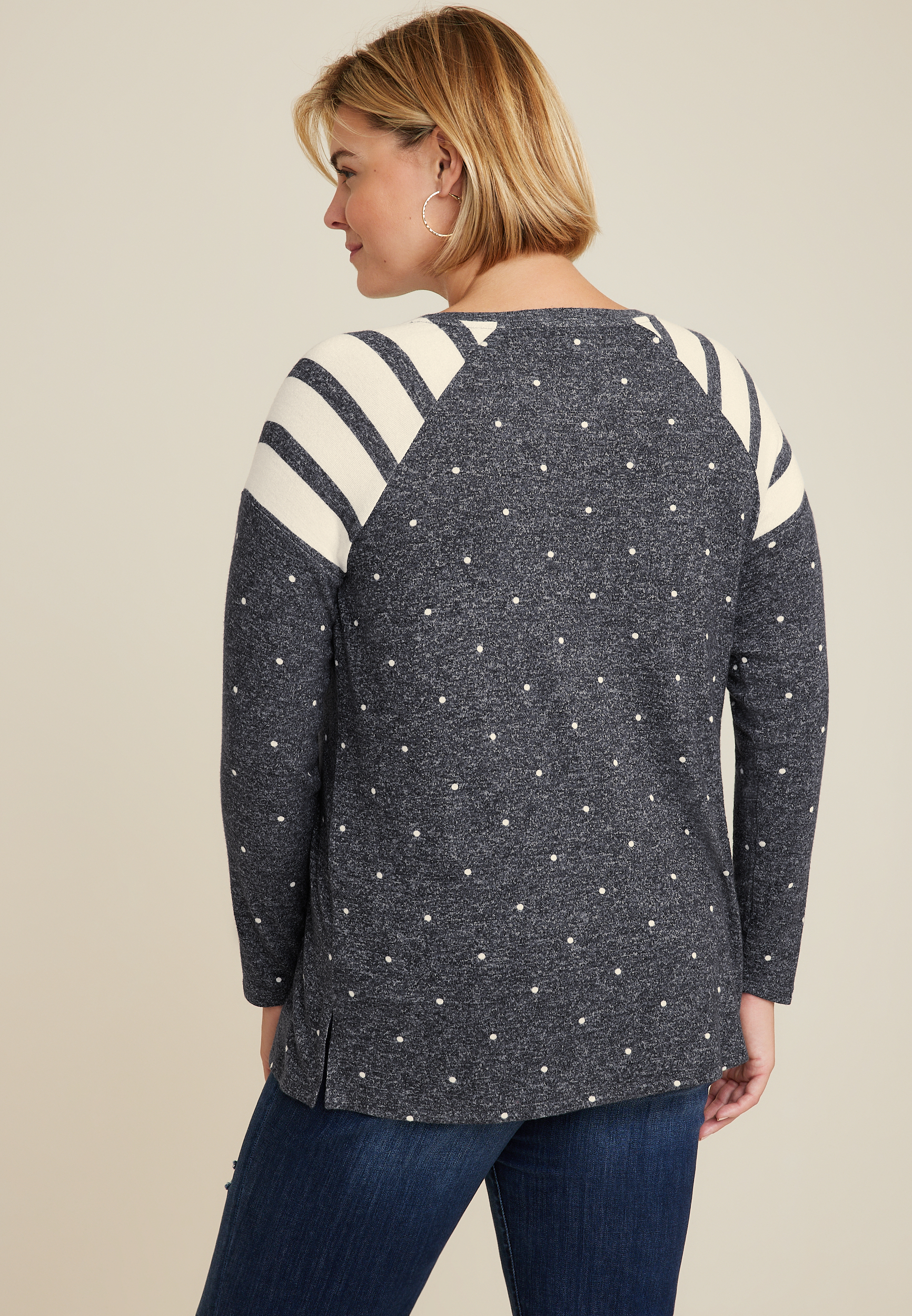 Plus Size Heritage Polka Dot Mixer Tee, GREY MOON COMBO, large