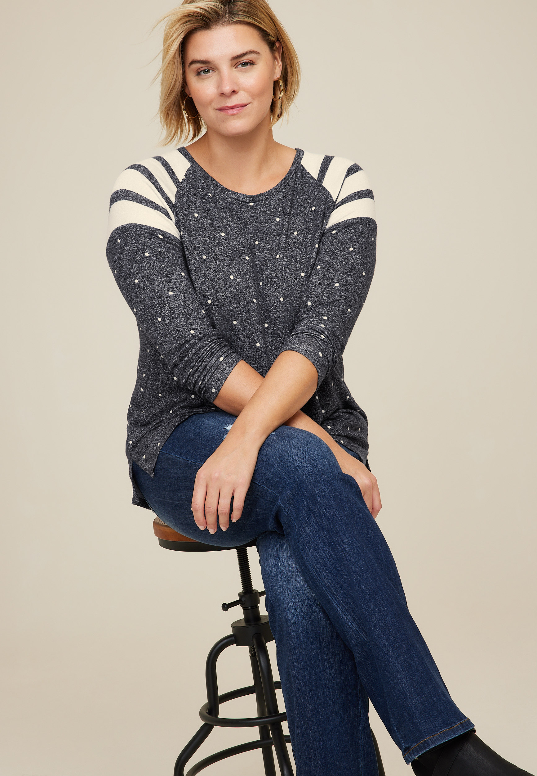 Plus Size Heritage Polka Dot Mixer Tee, GREY MOON COMBO, large