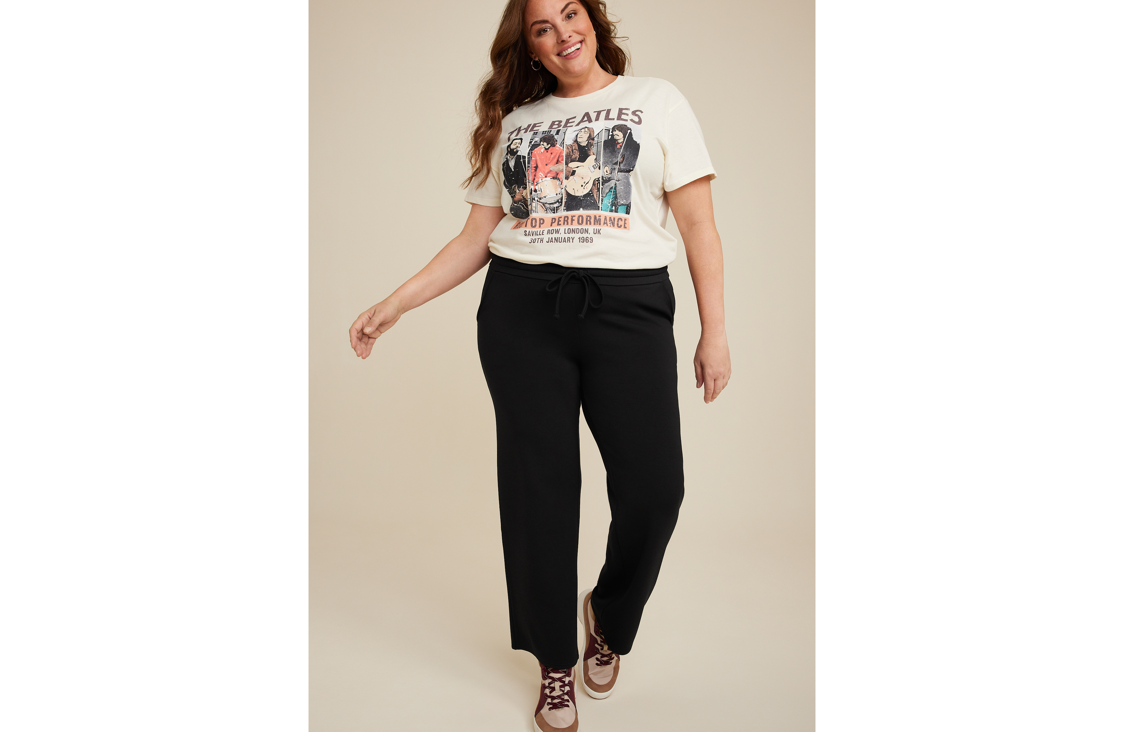 Plus Size Scuba Knit High Rise Wide Leg Pant