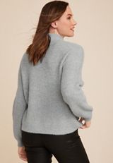 Faux Pearl Embellished Mock Neck Sweater, LIGHT HEATHER GRAY COMBO, small