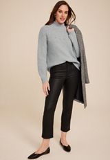 Faux Pearl Embellished Mock Neck Sweater, LIGHT HEATHER GRAY COMBO, small