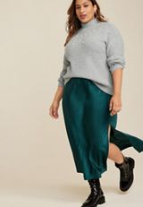 Plus Size Faux Pearl Embellished Mock Neck Sweater, C2823, small