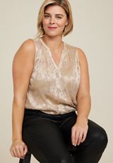 Plus Size Atwood Gold Metallic Tank Top, C605, small