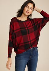 24/7 Dakota Buffalo Plaid Dolman Top, C7044, small