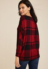 24/7 Dakota Buffalo Plaid Dolman Top, C7044, small