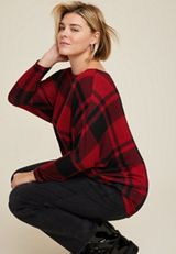 Plus Size 24/7 Dakota Buffalo Plaid Dolman Top, REBEL RED COMBO, small