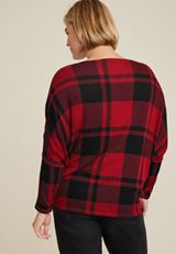 Plus Size 24/7 Dakota Buffalo Plaid Dolman Top, REBEL RED COMBO, small