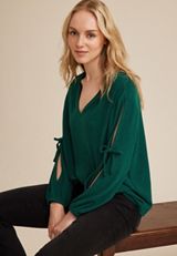 V Neck Tie Sleeve Top, C3895, small