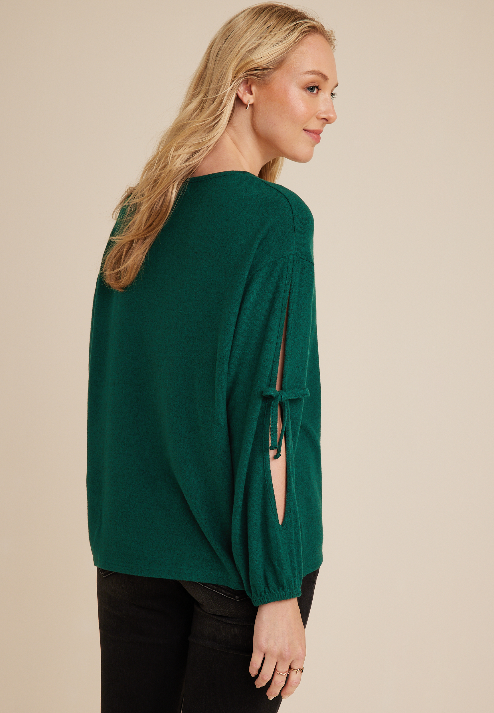 V Neck Tie Sleeve Top, C3895, large