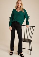 V Neck Tie Sleeve Top, C3895, small