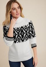 Geo Fair Isle Turtleneck Sweater, ECRU COMBO, small