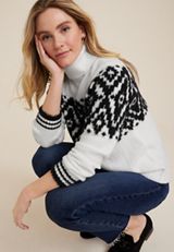 Geo Fair Isle Turtleneck Sweater, ECRU COMBO, small