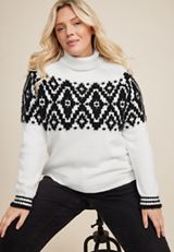Plus Size Geo Fair Isle Turtleneck Sweater, C3986, small