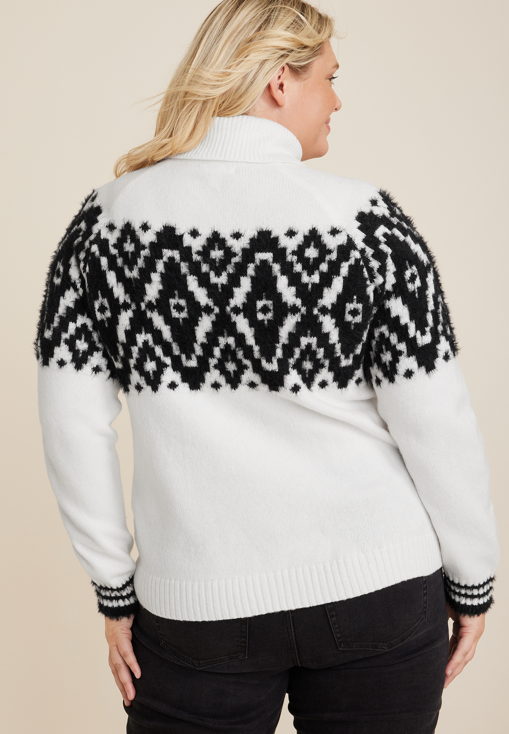 Plus Size Geo Fair Isle Turtleneck Sweater, C3986, large