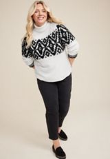 Plus Size Geo Fair Isle Turtleneck Sweater, C3986, small