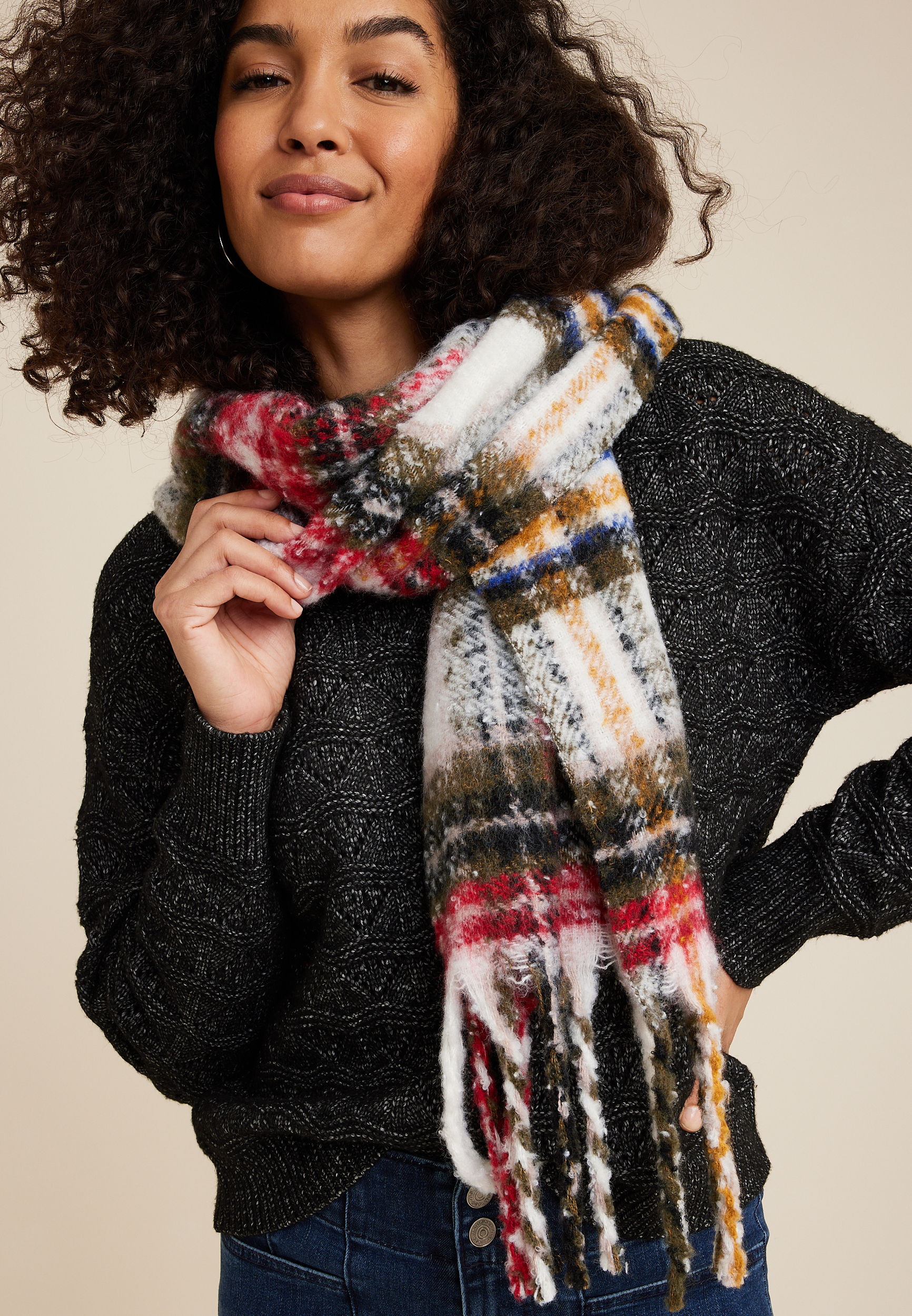Plaid Blanket Scarf, MULTI, large