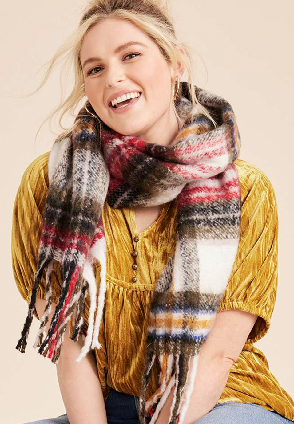 Plaid Blanket Scarf, MULTI, large