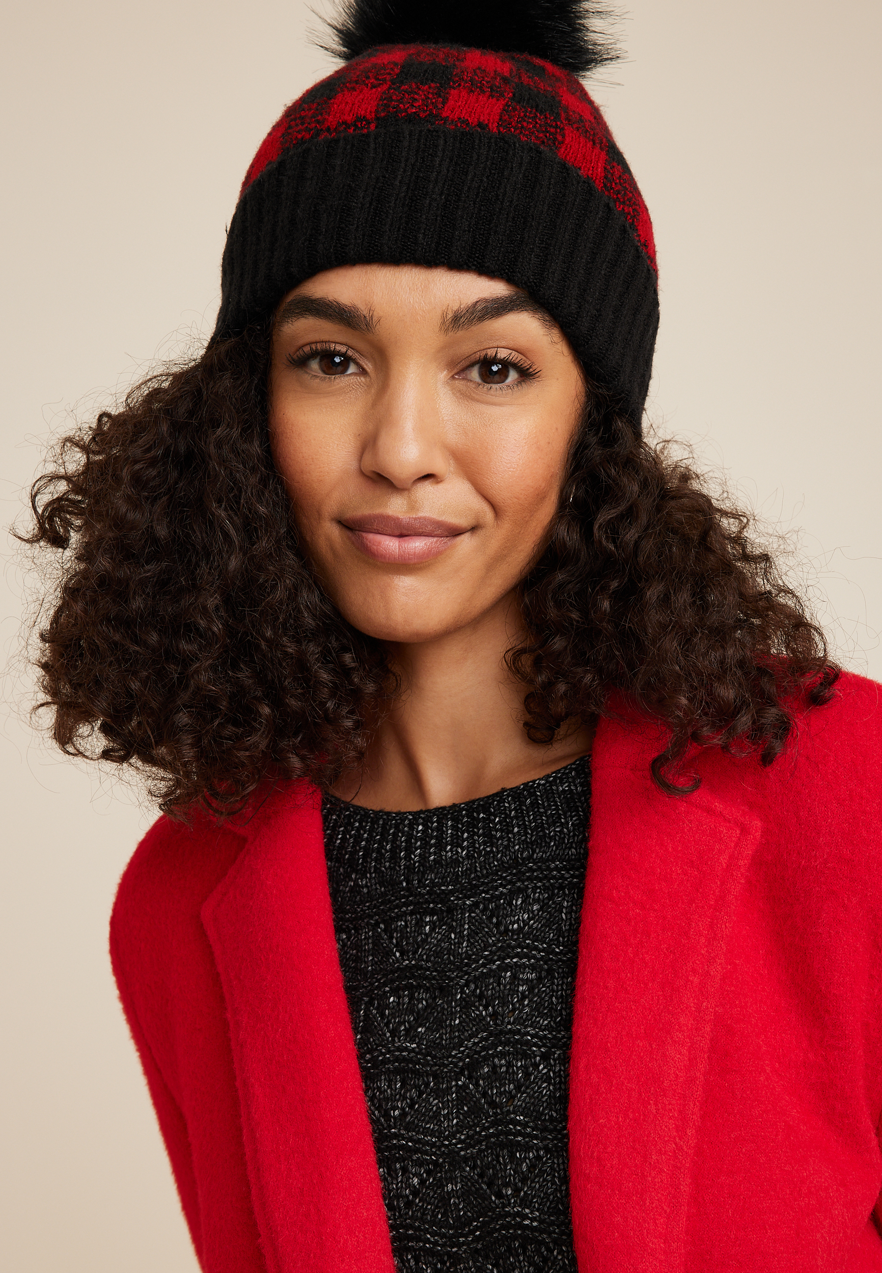Buffalo Plaid Pom Beanie, C2842, large