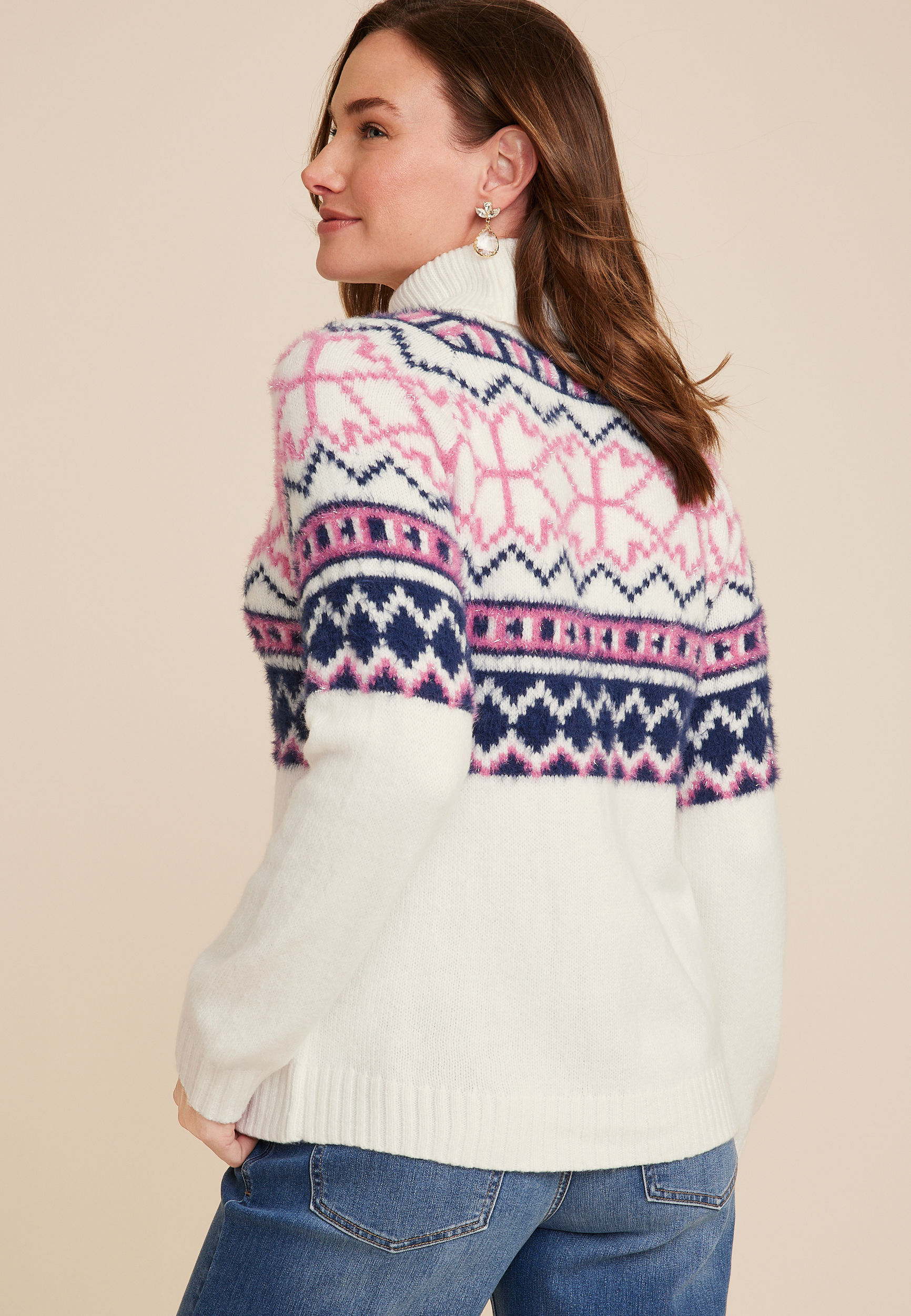 Tinsel Fair Isle Turtleneck Sweater, C3986, large