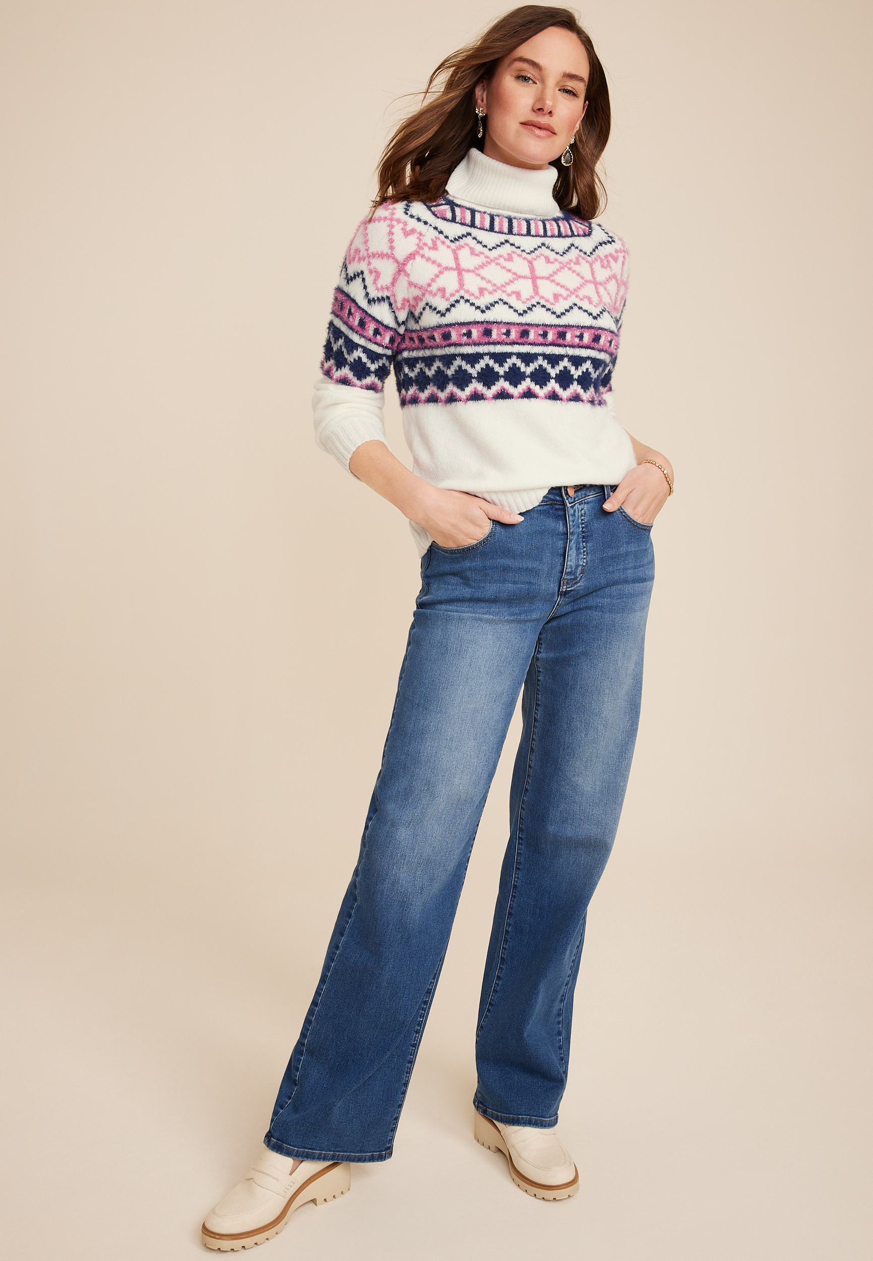 Tinsel Fair Isle Turtleneck Sweater, C3986, large