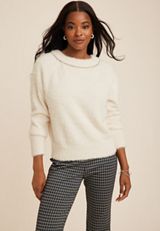 Rhinestone Bow Embellished Sweater, ECRU COMBO, small