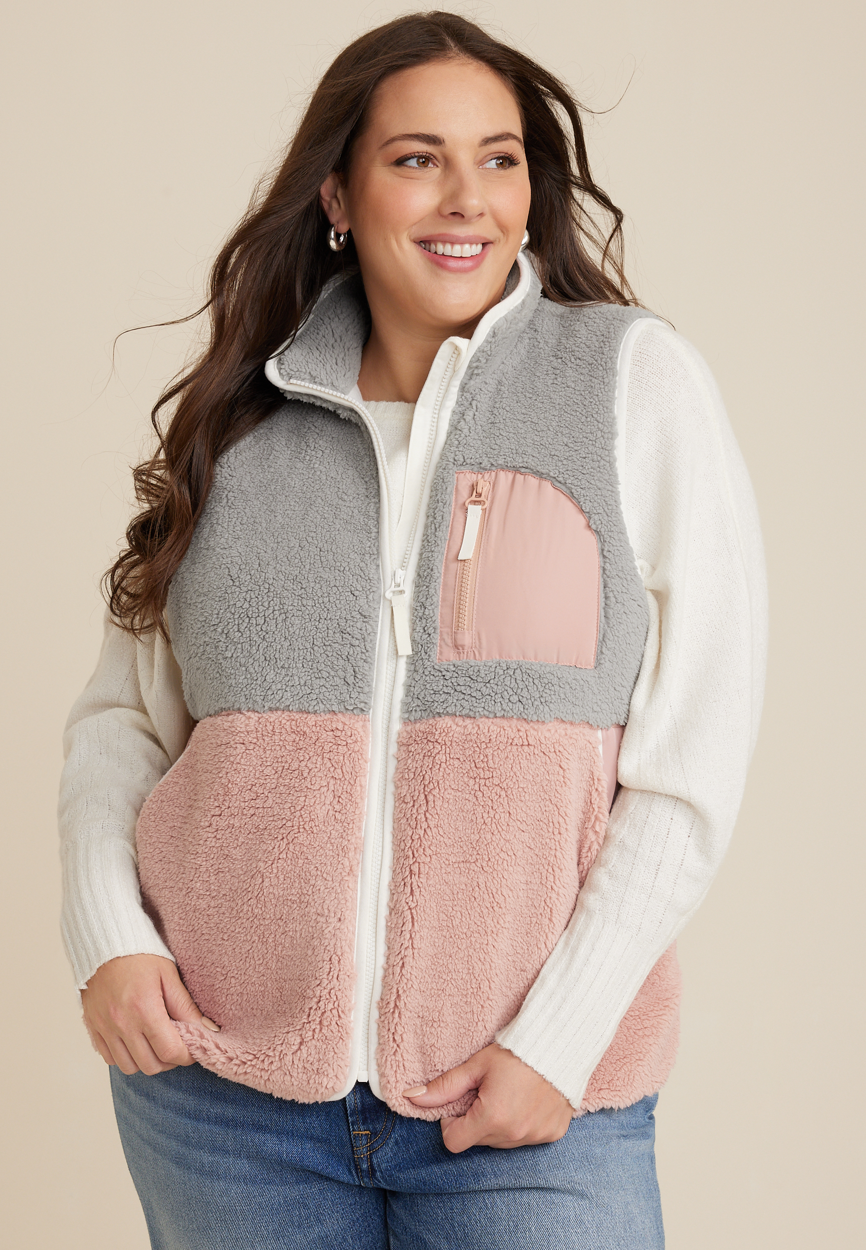 Plus Size Teddy Sherpa Vest, C1942, large