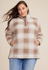 Plus Size Plaid Teddy Sherpa Sweatshirt, C1524, small