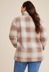 Plus Size Plaid Teddy Sherpa Sweatshirt, C1524, small