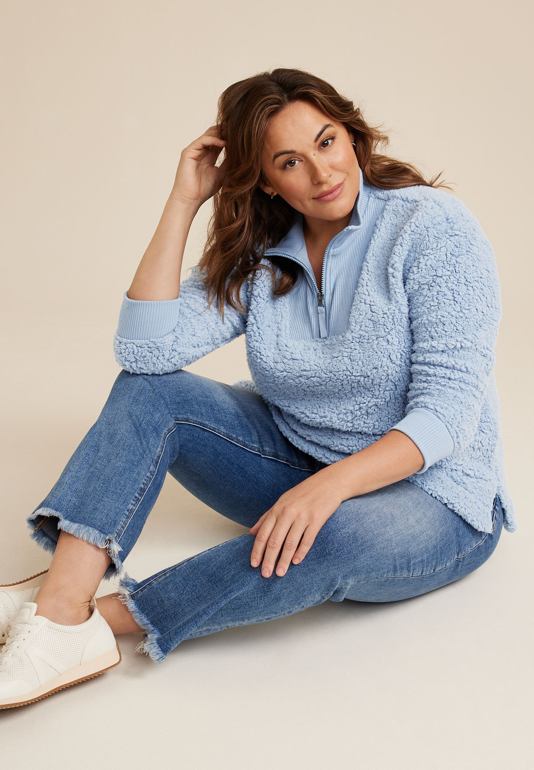 Plus Size Teddy Sherpa Sweatshirt, C9249, large