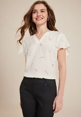 Atwood Champagne Print Flutter Sleeve Blouse, ECRU COMBO, small